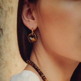 Boucles d'oreilles créoles oeil de tigre