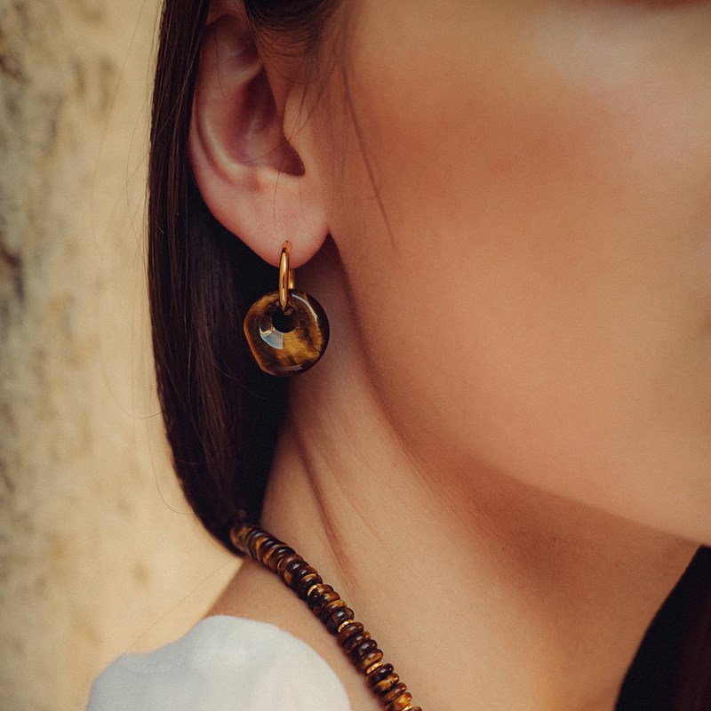 Boucles d'oreilles créoles oeil de tigre