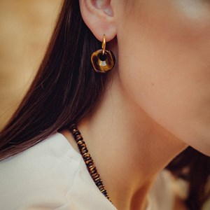 Boucles d'oreilles créoles oeil de tigre