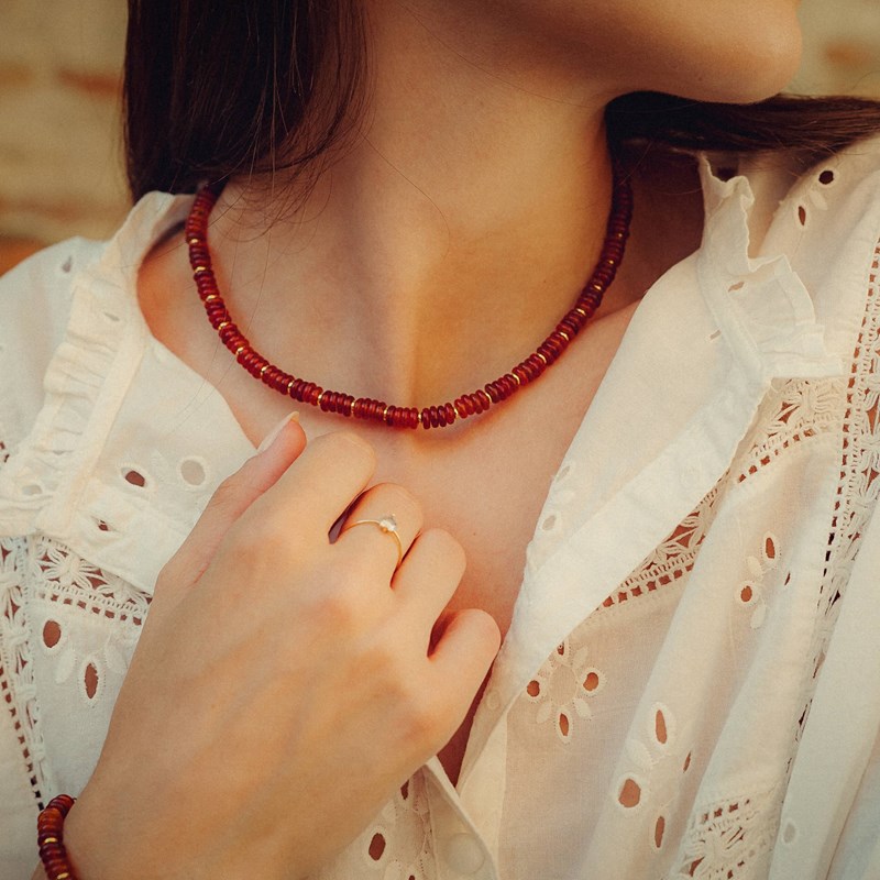 Collier blima en pierres agate rouge