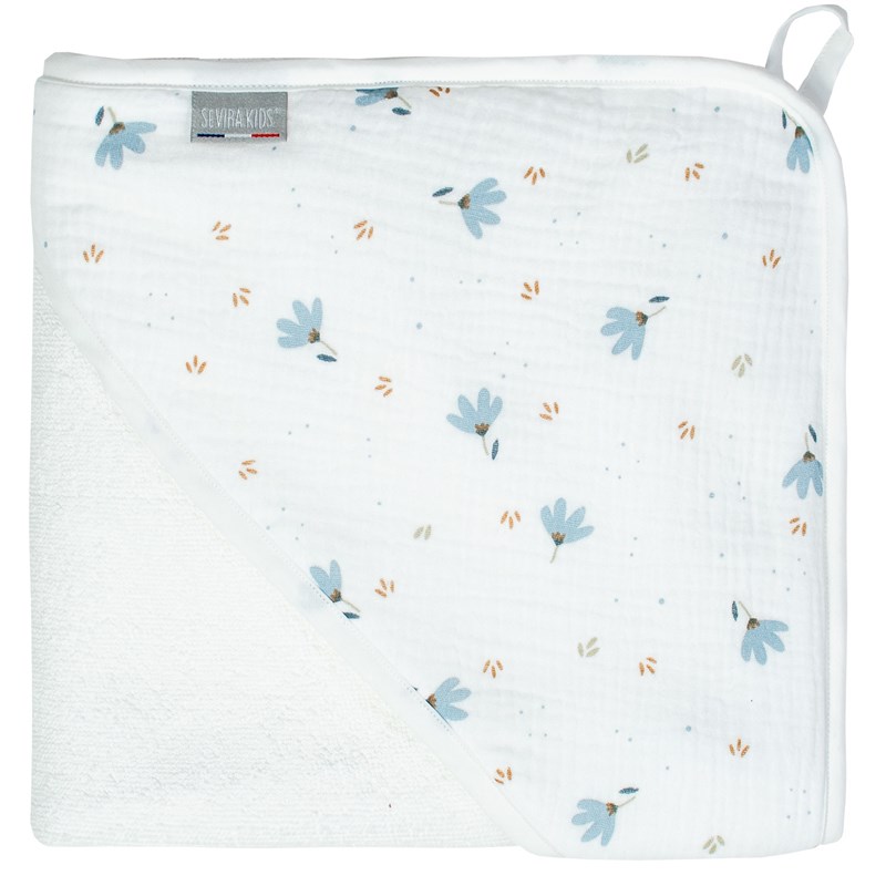 Cape de bain gaze coton bambou bleuet