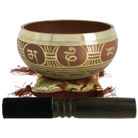 Bol tibétain rouge avec symboles 13,5 cm