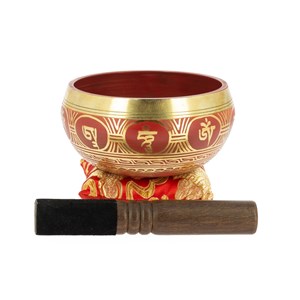 Bol tibétain rouge avec symboles 13,5 cm