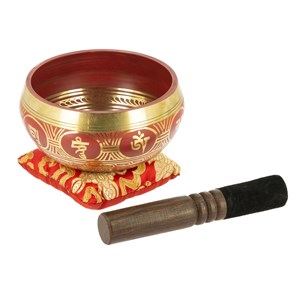 Bol tibétain rouge avec symboles 13,5 cm