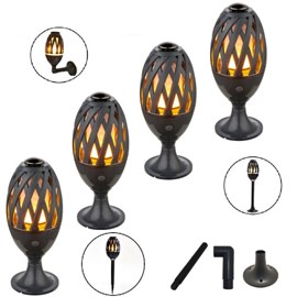 Pack 4 lampes de jardin effet flamme bom