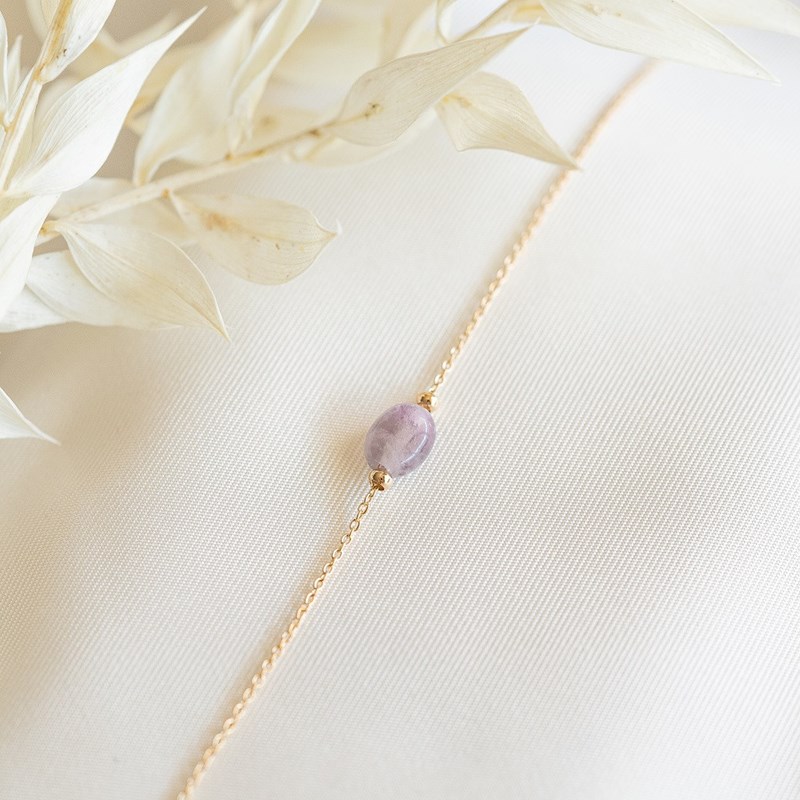 Bracelet plaqué or amethyste pierre