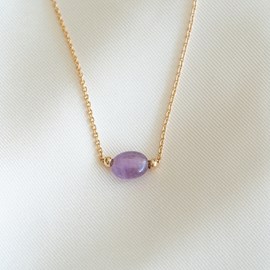Collier fin plaqué or amethyste pierre