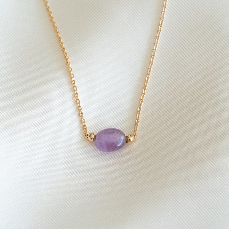 Collier fin plaqué or amethyste pierre