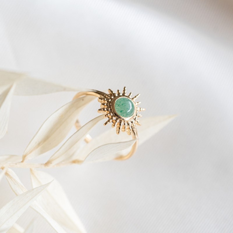 Nerina Bijoux - Bague or soleil pierre verte aventurine