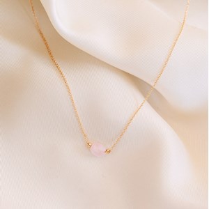 Collier quartz rose plaqué or pierre