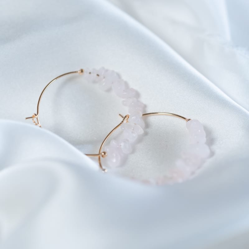 Nerina Bijoux - Creoles quartz rose plaqué or