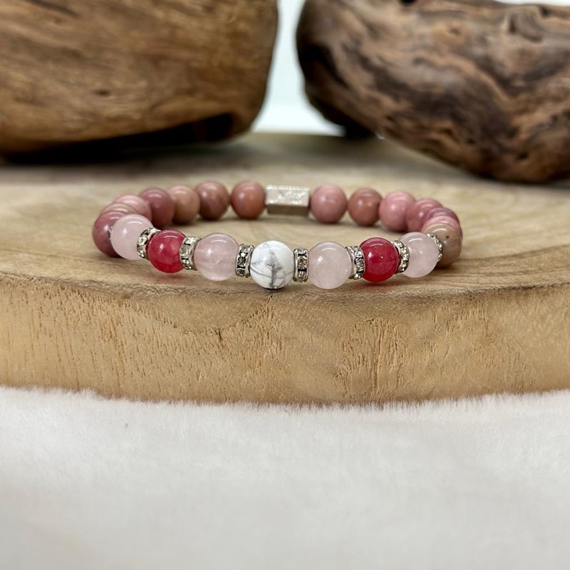 Natura-Zen - Bracelet amour en agate et rhodochrosite