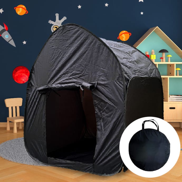 Tente Sensorielle Enfant - Pop Up 90cm - Noir - Occultante Pour Autisme & Anxiété - Intérieur/Extérieur