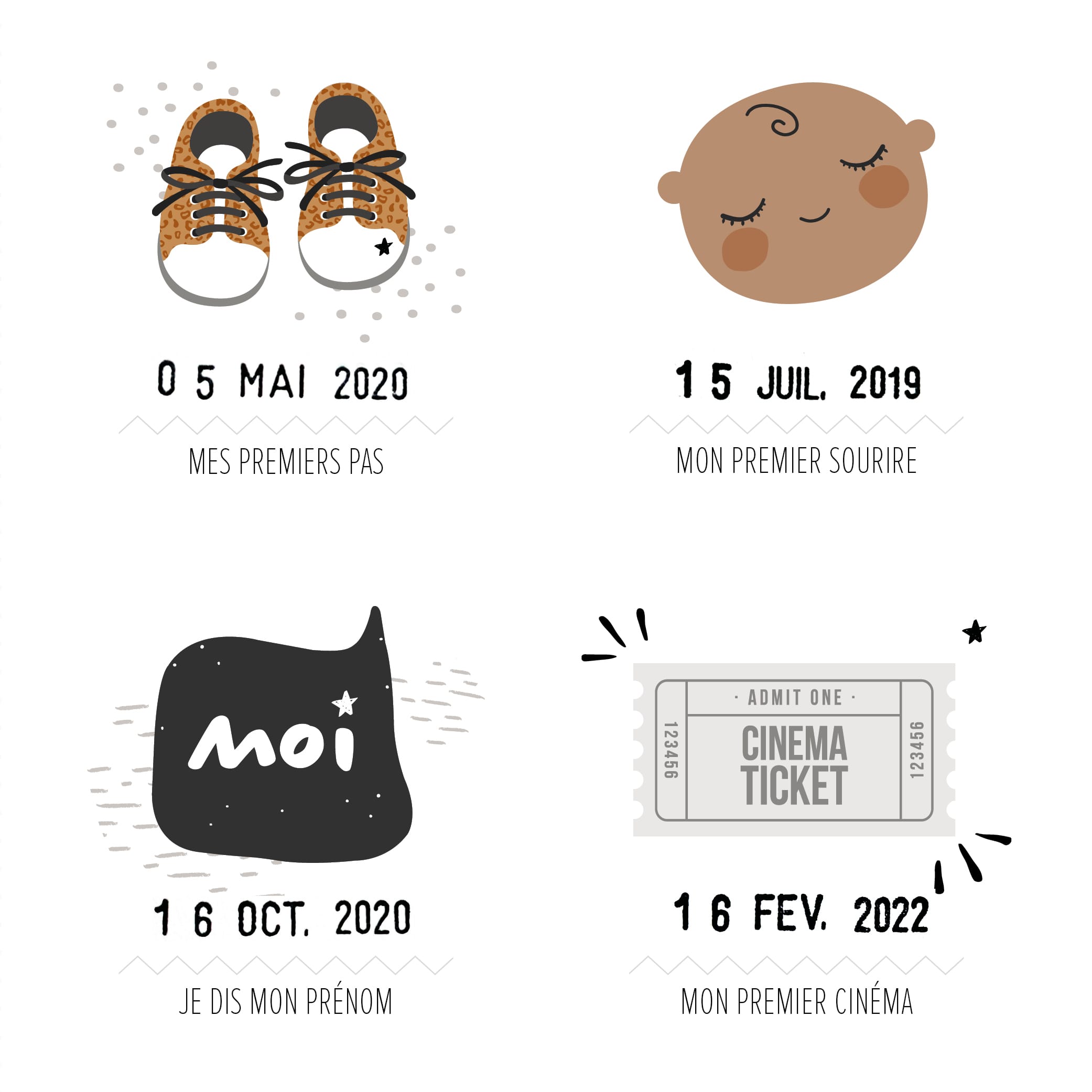 Mes Premières Fois Milestones poster and stamp - Dark skin par Les Petites  Dates 