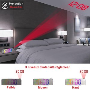 Réveil-projecteur miroir multicolore