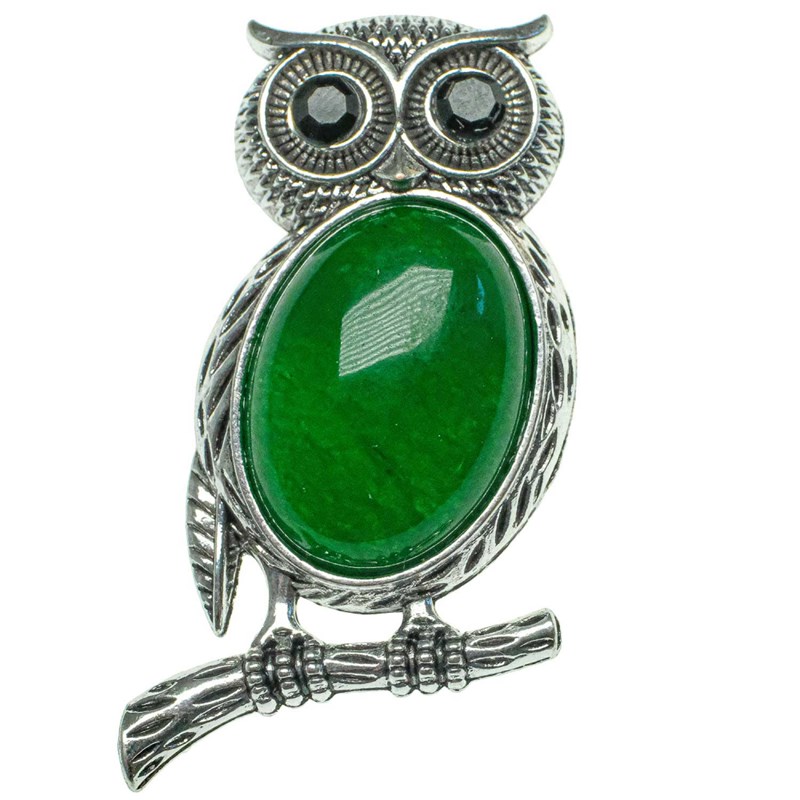 Naturosphère - Broche hiboux avec onyx vert