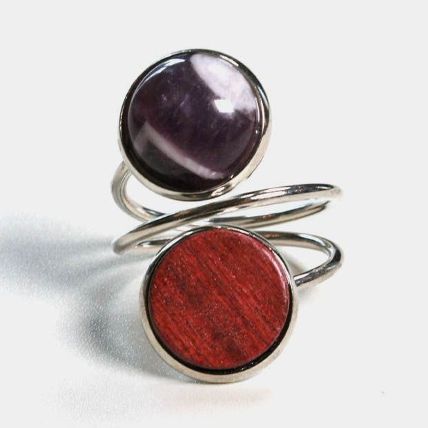 Bague double bois et pierre bella