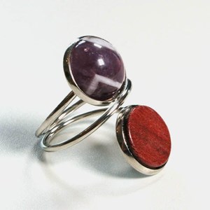 Bague double bois et pierre bella