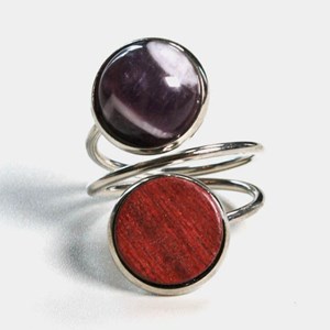 Bague double bois et pierre bella