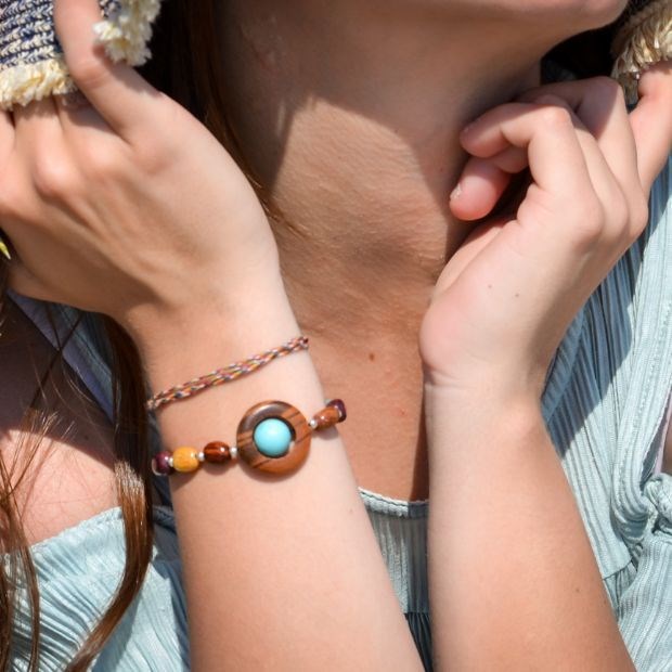 Essenciel - Bracelet turquoise et bois isia