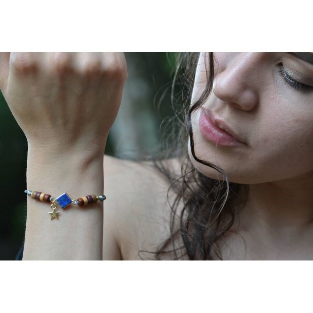 Essenciel - Bracelet lapis lazuli et bois liz