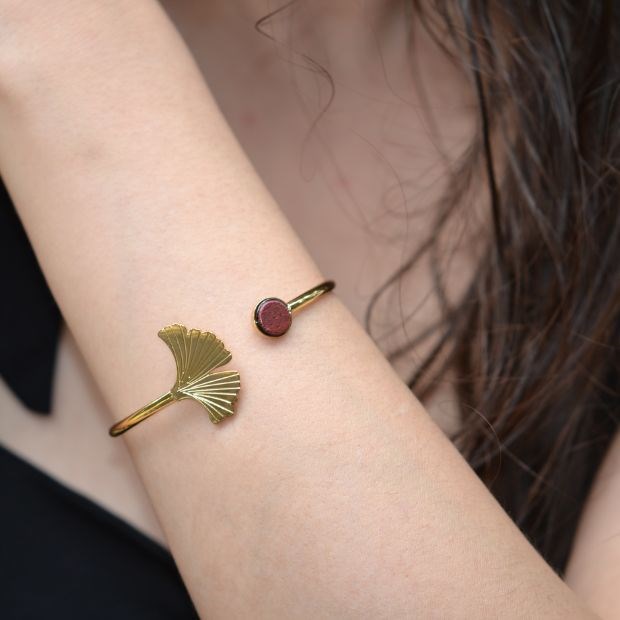 Essenciel - Bracelet jonc dore ginkgo stela