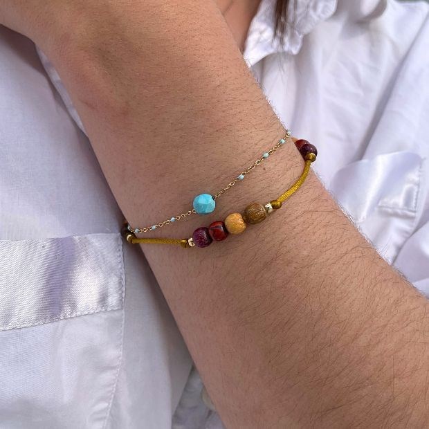 Essenciel - Bracelet double pierres et bois yasmine