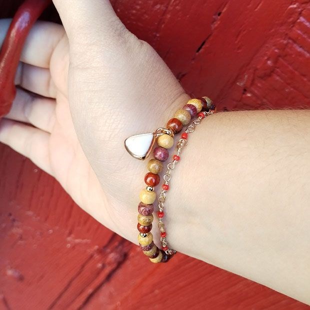 Essenciel - Bracelet double triangle et bois agate