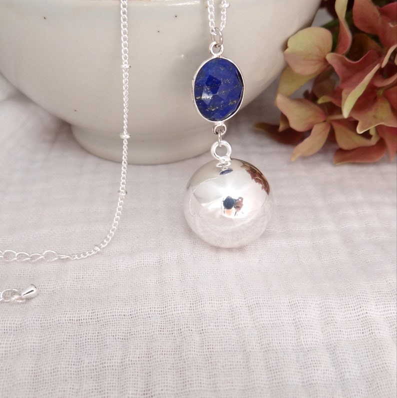 Madeleine et Maman - Bola argent pierre lapis lazuli