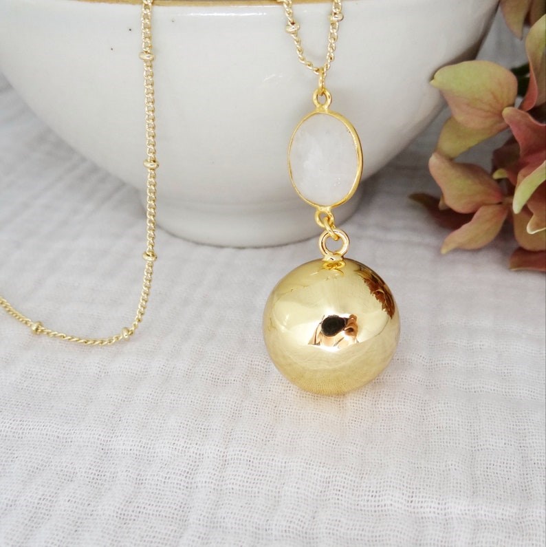 Madeleine et Maman - Bola or pendentif pierre de lune