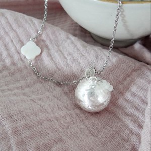 Bola argent trèfle nacre pierre de lune