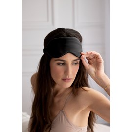Masque de sommeil réglable en soie noir