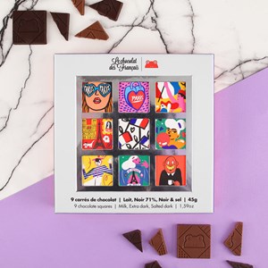 Coffret de 9 carrés chocolat lait & noir