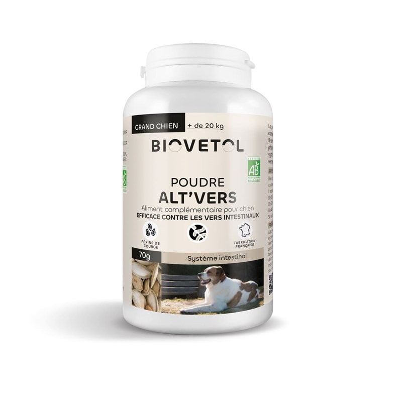 Biovetol - Poudre alt'vers grand chien bio 70g