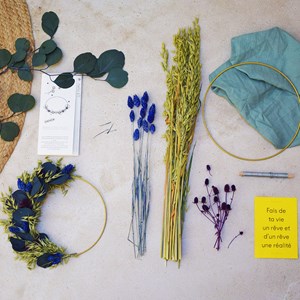 Couronne fleurs bleu-or- kit diy