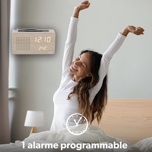 Radio réveil led avec finition bois