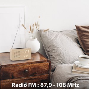 Radio réveil led avec finition bois