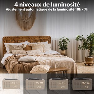 Radio réveil led avec finition bois