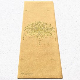 Tapis yoga voyage liège fleur lotus or