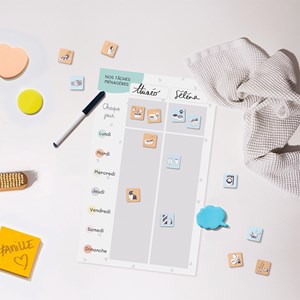 Tableau magnétique tâches ménagères – organiser la maison en famille, bleu et Orange