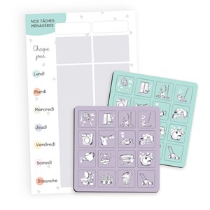 Tableau magnétique tâches ménagères – organiser la maison en famille, vert et Violet