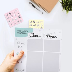 Tableau magnétique tâches ménagères – organiser la maison en famille, vert et Violet