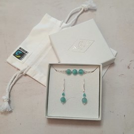 Coffret boucles bracelet amazonite