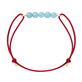 Bracelet aigue marine & cordon rouge