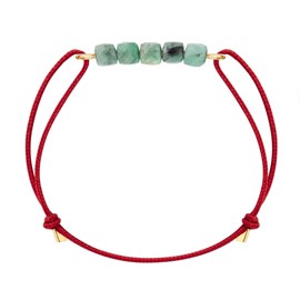 Bracelet émeraude & cordon rouge