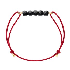 Bracelet spinelle noir & cordon rouge