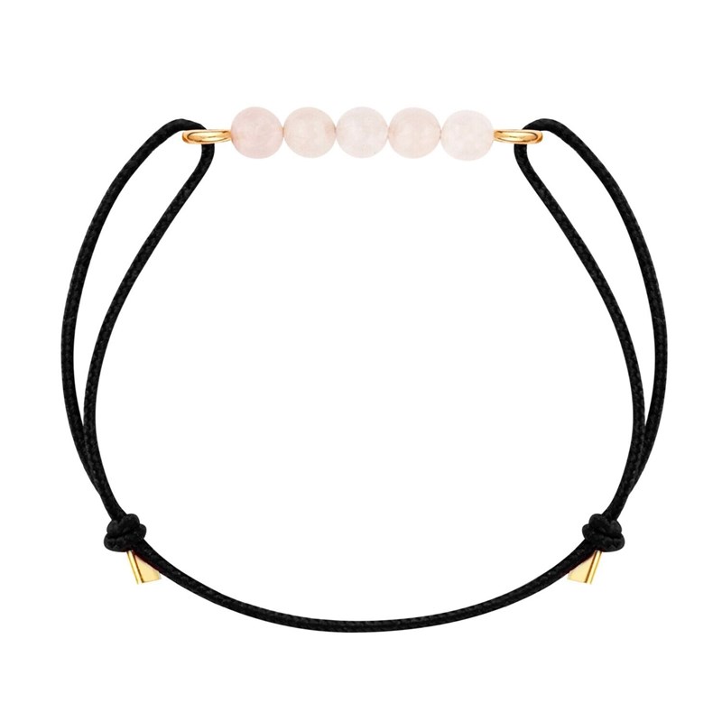 Bracelet quartz rose & cordon noir