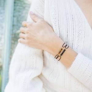 Bracelet œil de tigre & cordon noir