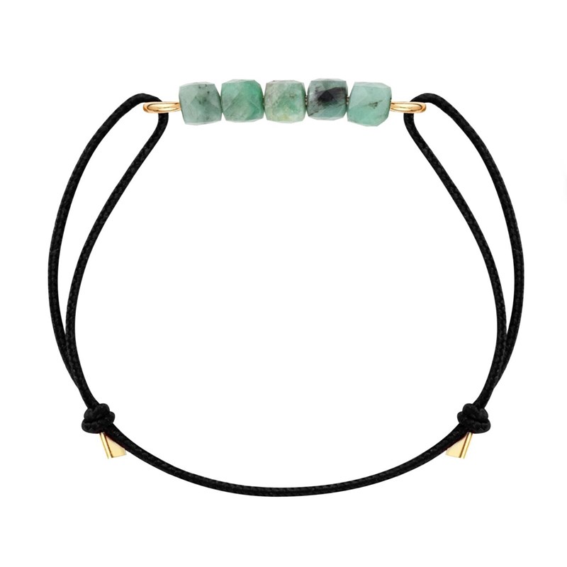 Bracelet émeraude & cordon noir
