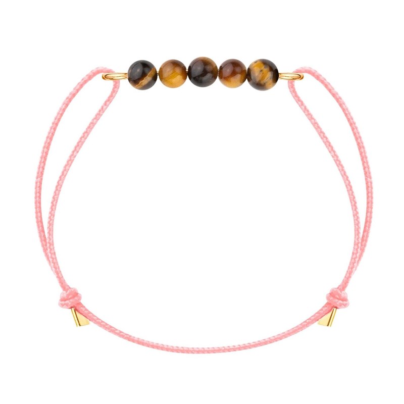 Bracelet œil de tigre & cordon rose